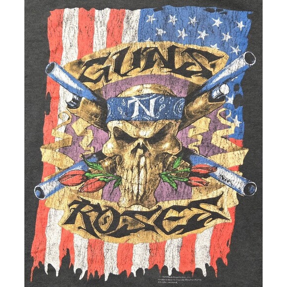 Retro Guns N Roses Shirt XL THRASHED American Flag Skull 2010 Black Frog READ - Picture 3 of 14